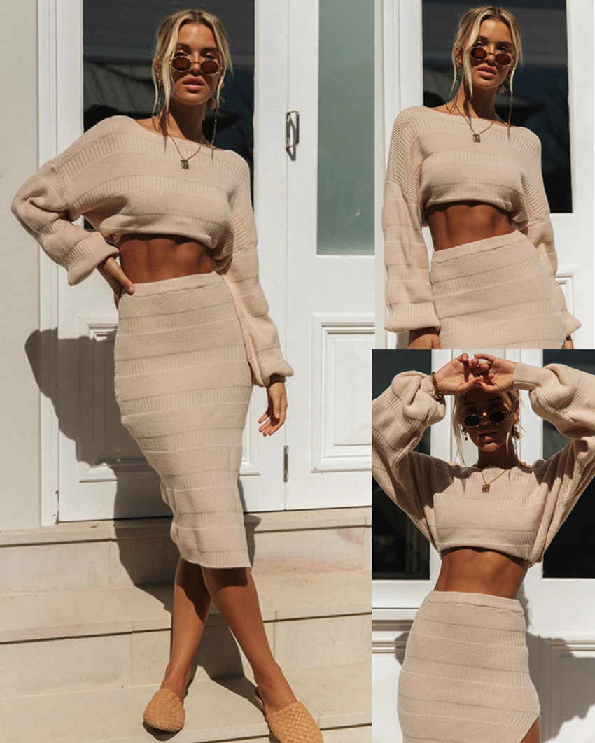 Damer elegant to-dels sæt med bredt crop-top og figursyet nederdel Stilla