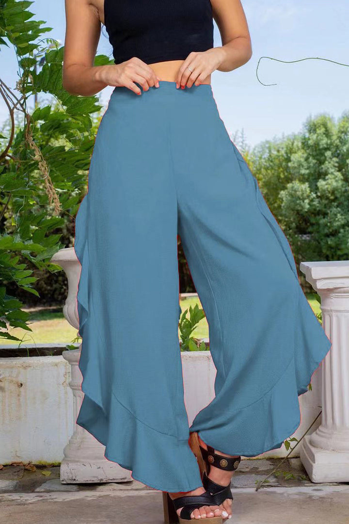 Stilla | Klassisk Gate Enkelhed Solid Flounce Asymmetrisk Løs Høj Talje Bred Ben Solid Farve Bukser