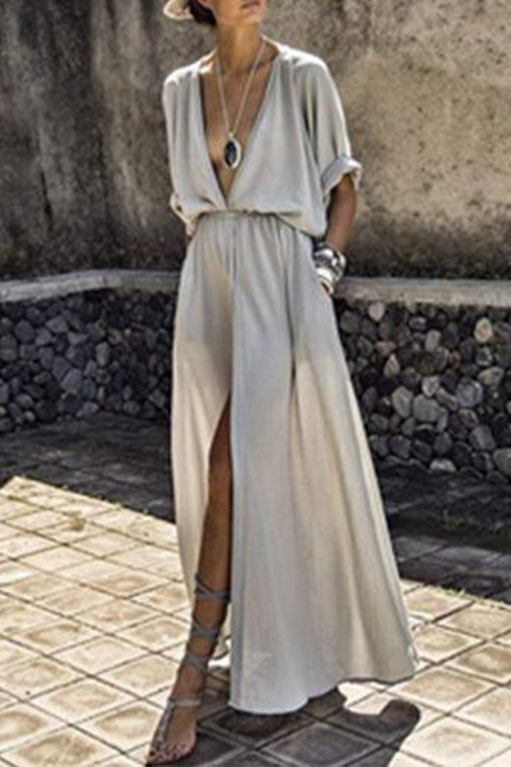 Stilla | Sexy Elegant Solid Slids V-hals A-linje Kjoler