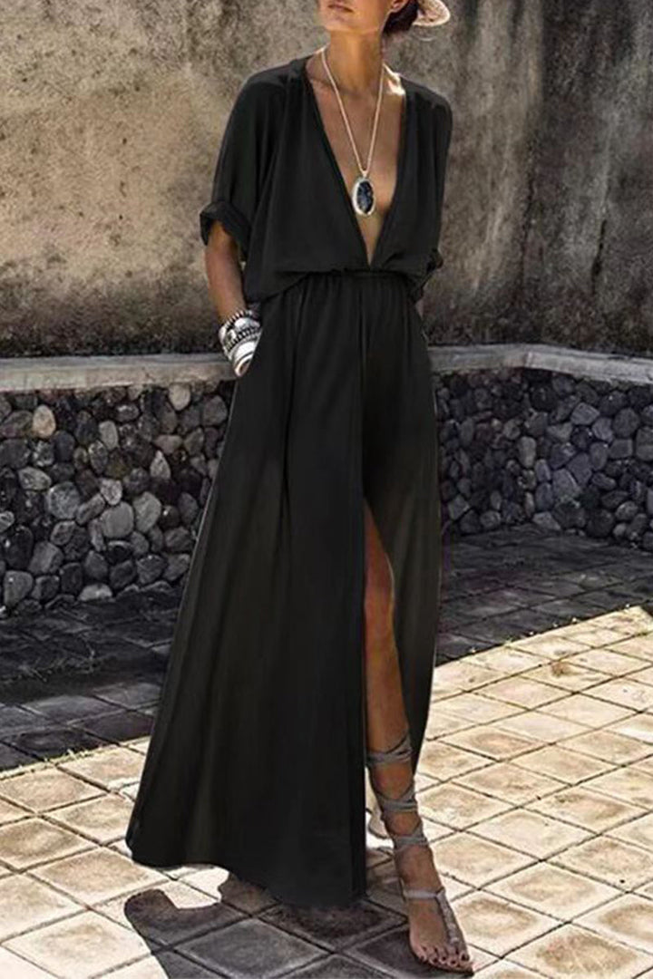 Stilla | Sexy Elegant Solid Slids V-hals A-linje Kjoler