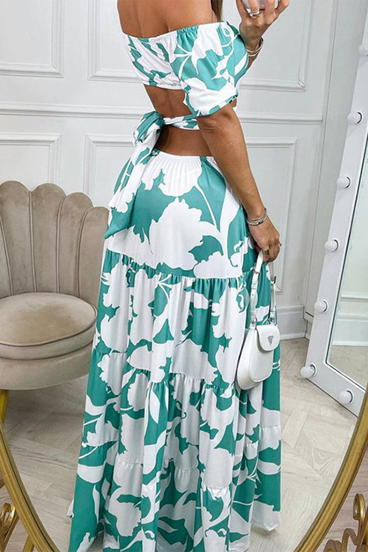 Stilla | Sexet Elegant Print Frenulum Off the Shoulder Printed Kjoler