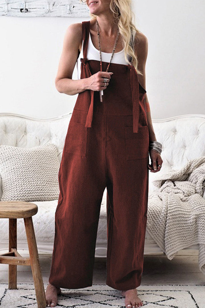 Stilla | Afslappet Solid Make Old Patchwork Square Collar Loose Jumpsuits