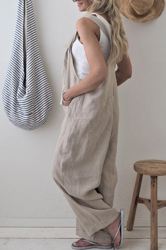 Stilla | Afslappet Solid Make Old Patchwork Square Collar Loose Jumpsuits