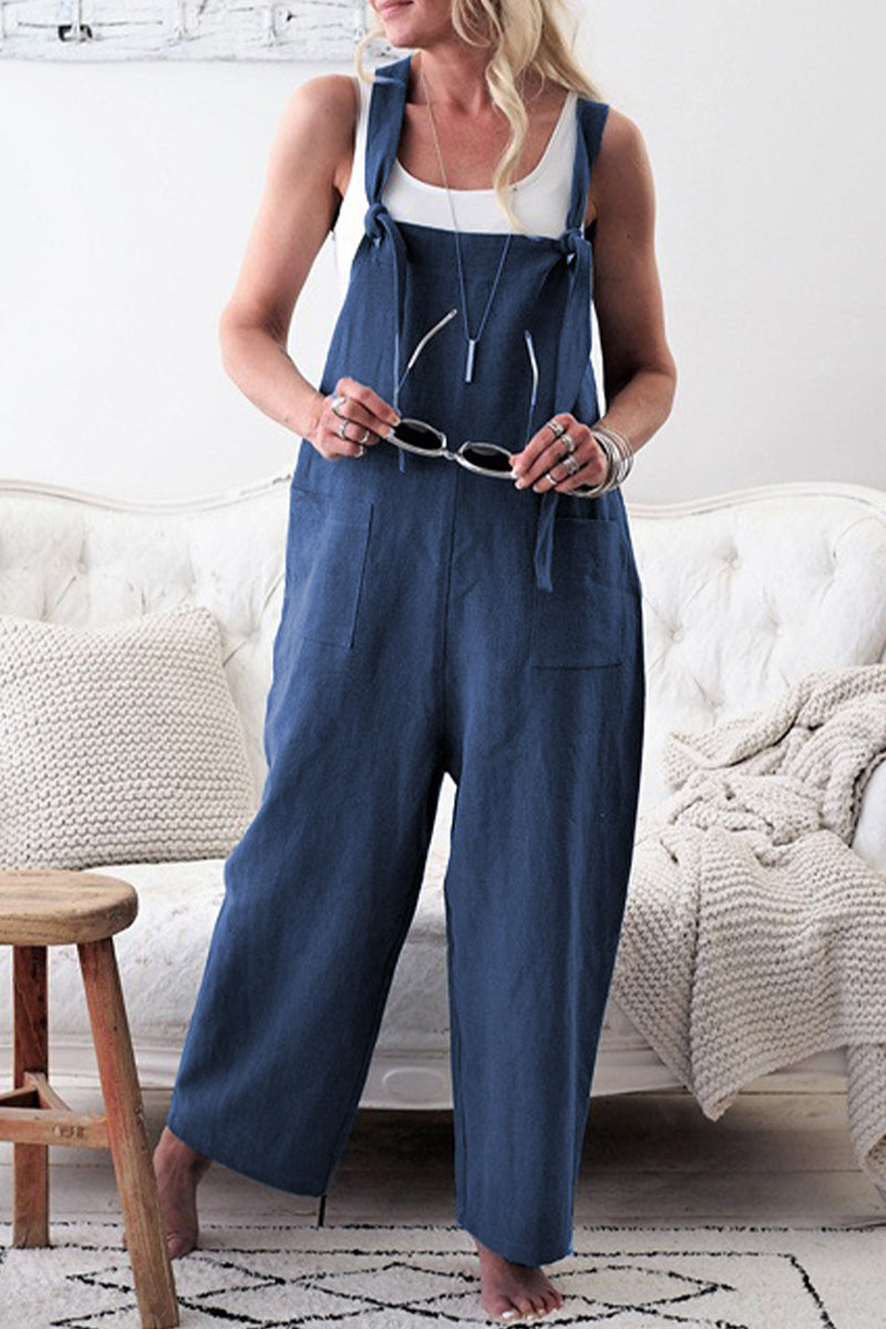 Stilla | Afslappet Solid Make Old Patchwork Square Collar Loose Jumpsuits