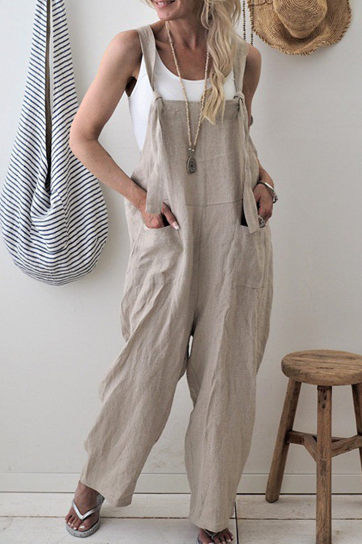 Stilla | Afslappet Solid Make Old Patchwork Square Collar Loose Jumpsuits