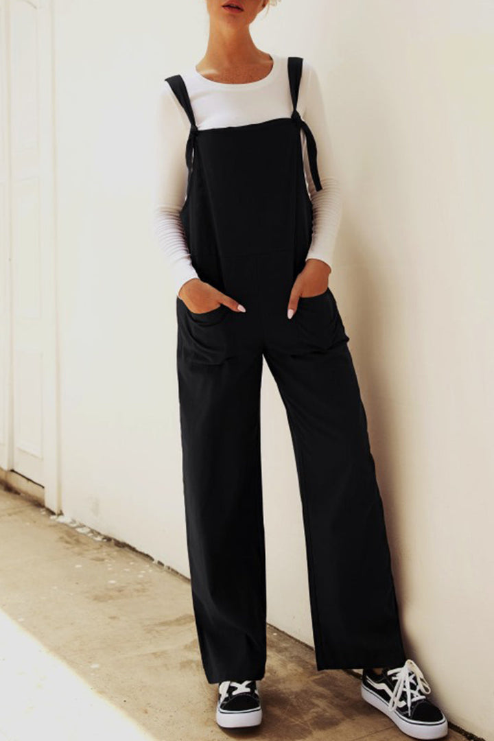 Stilla | Afslappet Solid Make Old Patchwork Square Collar Loose Jumpsuits