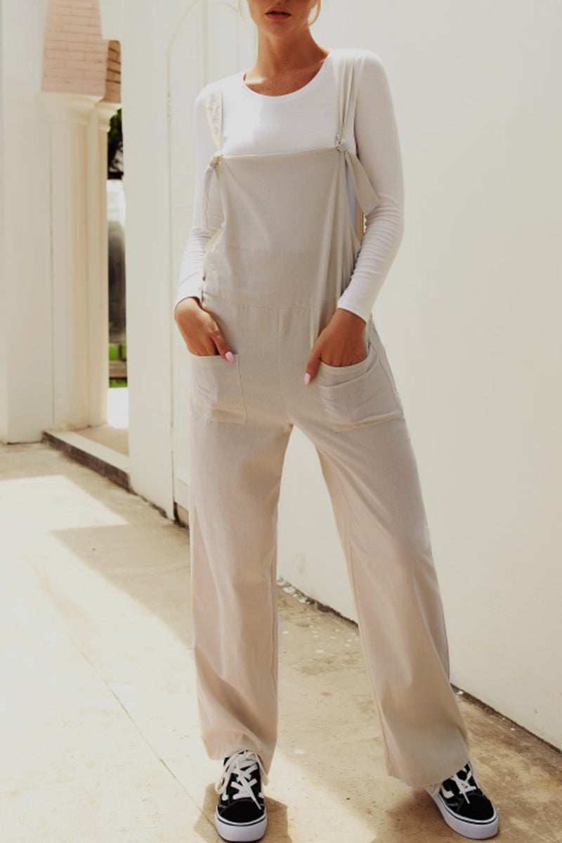 Stilla | Afslappet Solid Make Old Patchwork Square Collar Loose Jumpsuits