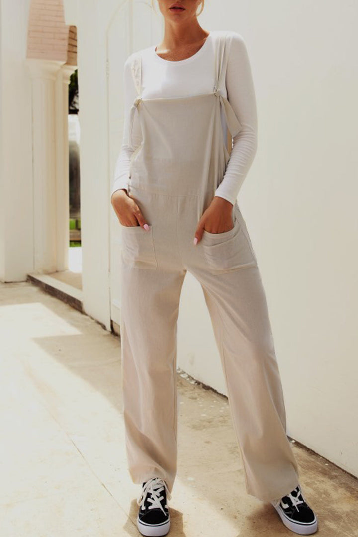 Stilla | Afslappet Solid Make Old Patchwork Square Collar Loose Jumpsuits
