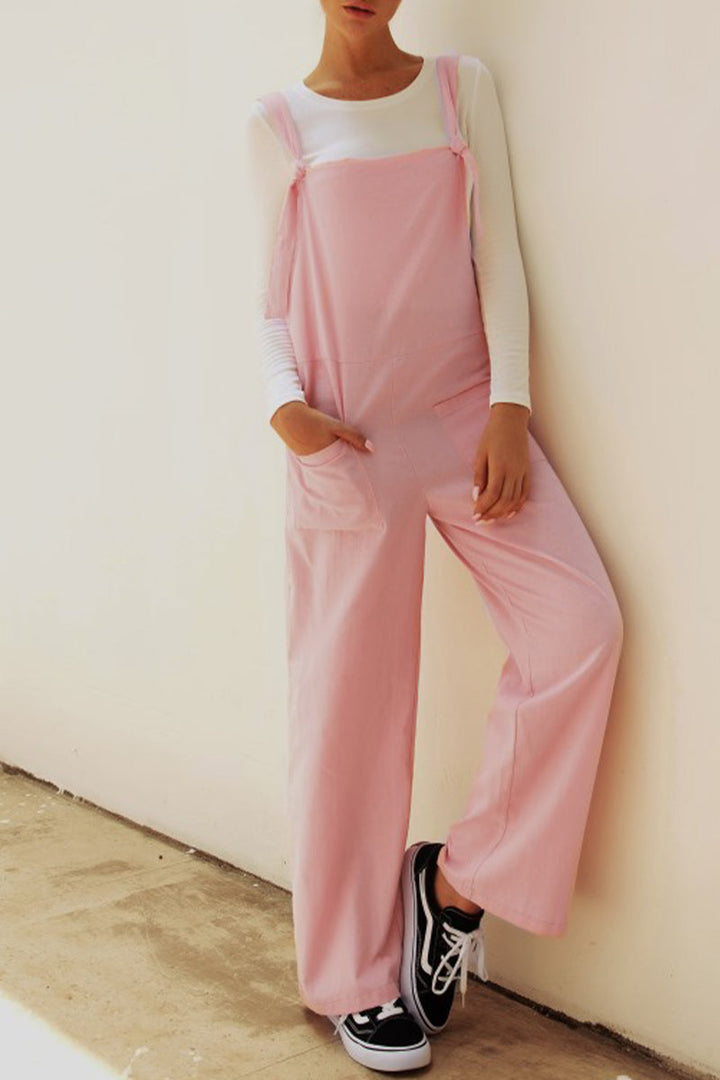 Stilla | Afslappet Solid Make Old Patchwork Square Collar Loose Jumpsuits