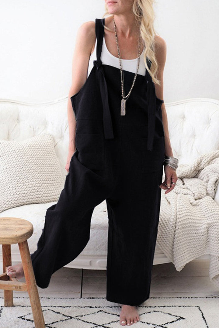 Stilla | Afslappet Solid Make Old Patchwork Square Collar Loose Jumpsuits