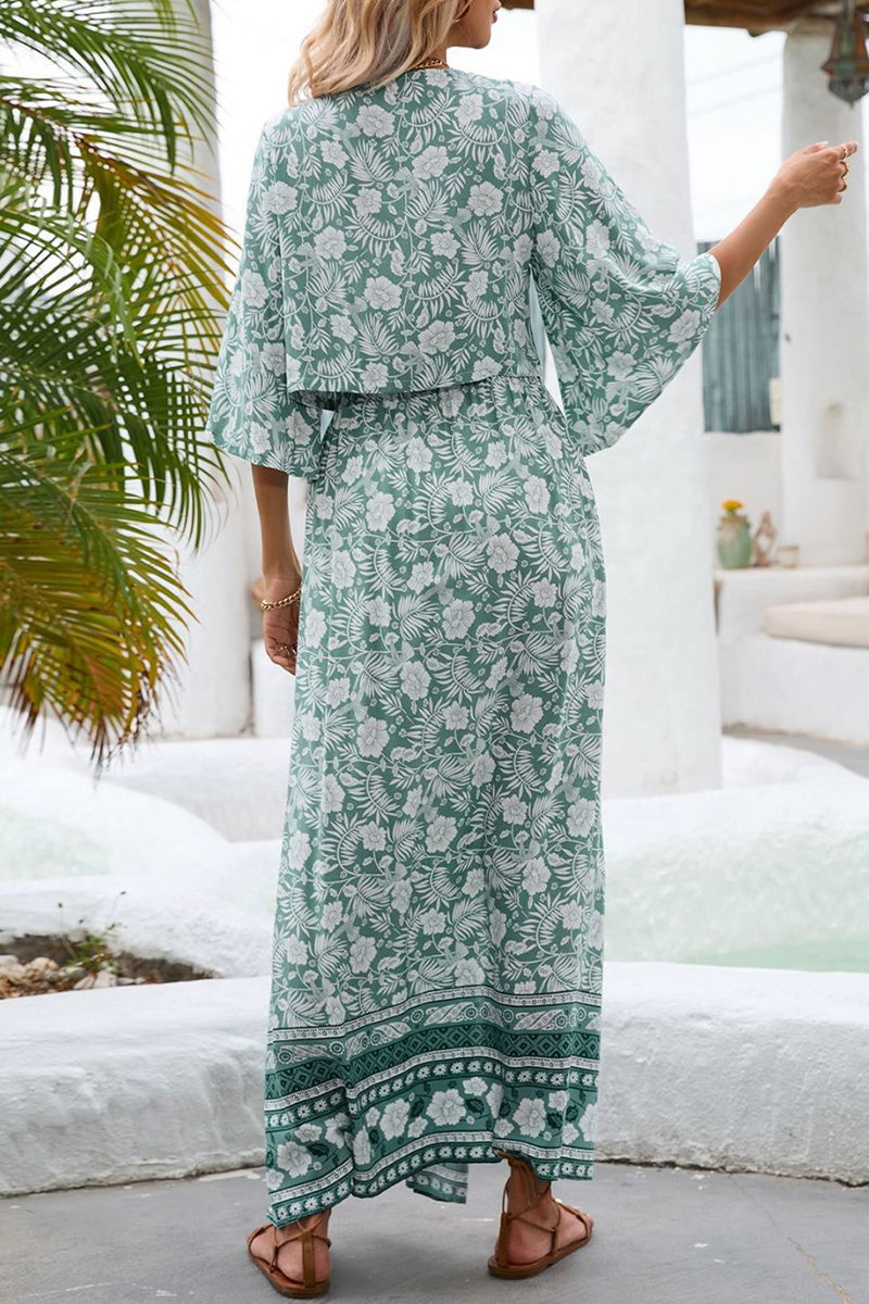 Stilla | Bohemian Ferie Print Frenulum V-hals Halv Ærme to Stykker