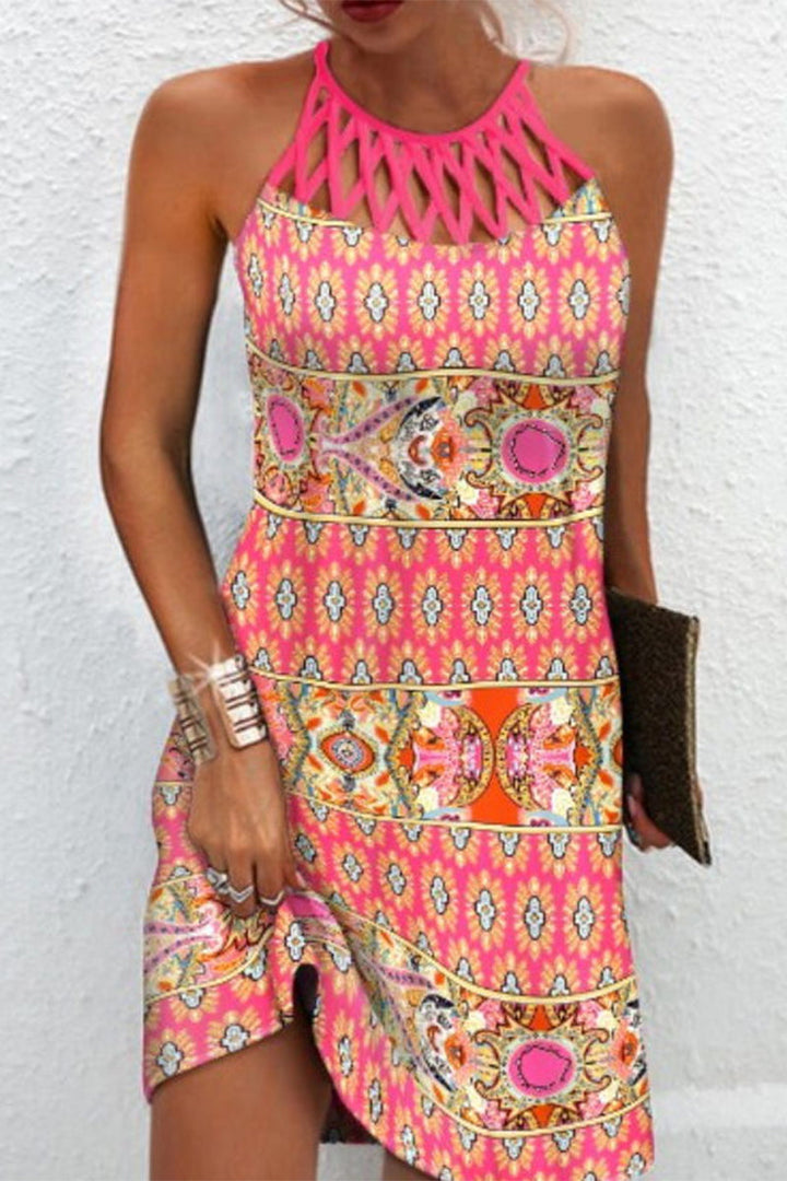 Stilla | Elegant College National Totem Patchwork Halter Trykt Kjole Kjoler