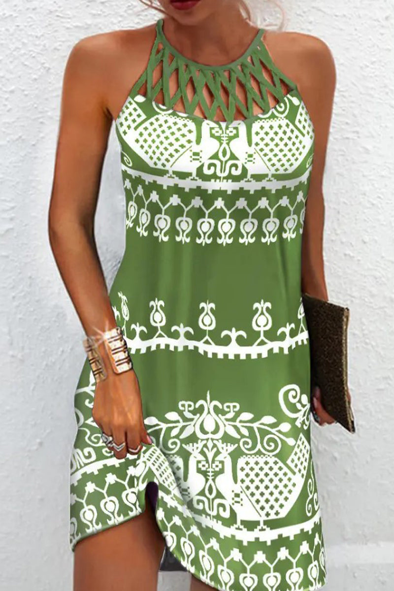 Stilla | Elegant College National Totem Patchwork Halter Trykt Kjole Kjoler