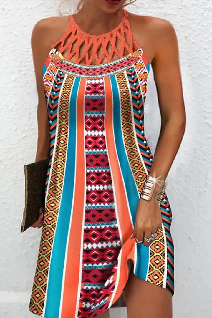 Stilla | Elegant College National Totem Patchwork Halter Trykt Kjole Kjoler