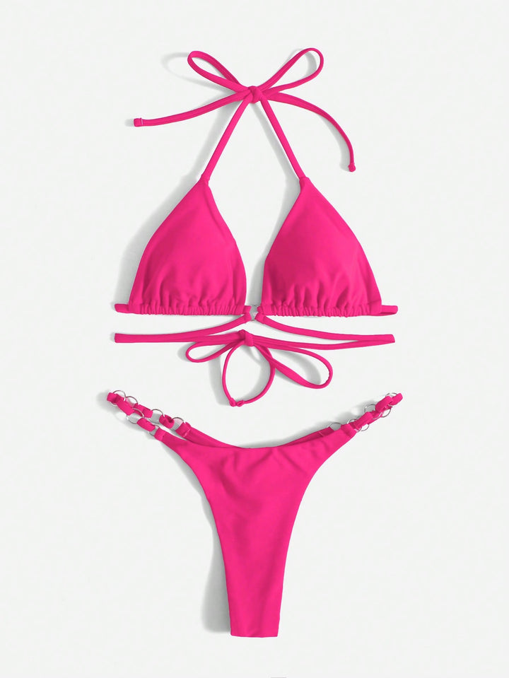 Skovae | Rød Halter-Triangle-Bikini med ringdetalje til damer