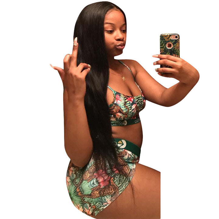 Dame Sporty Bikini-sæt med trendy camouflage-mønster og justerbare stropper Stilla