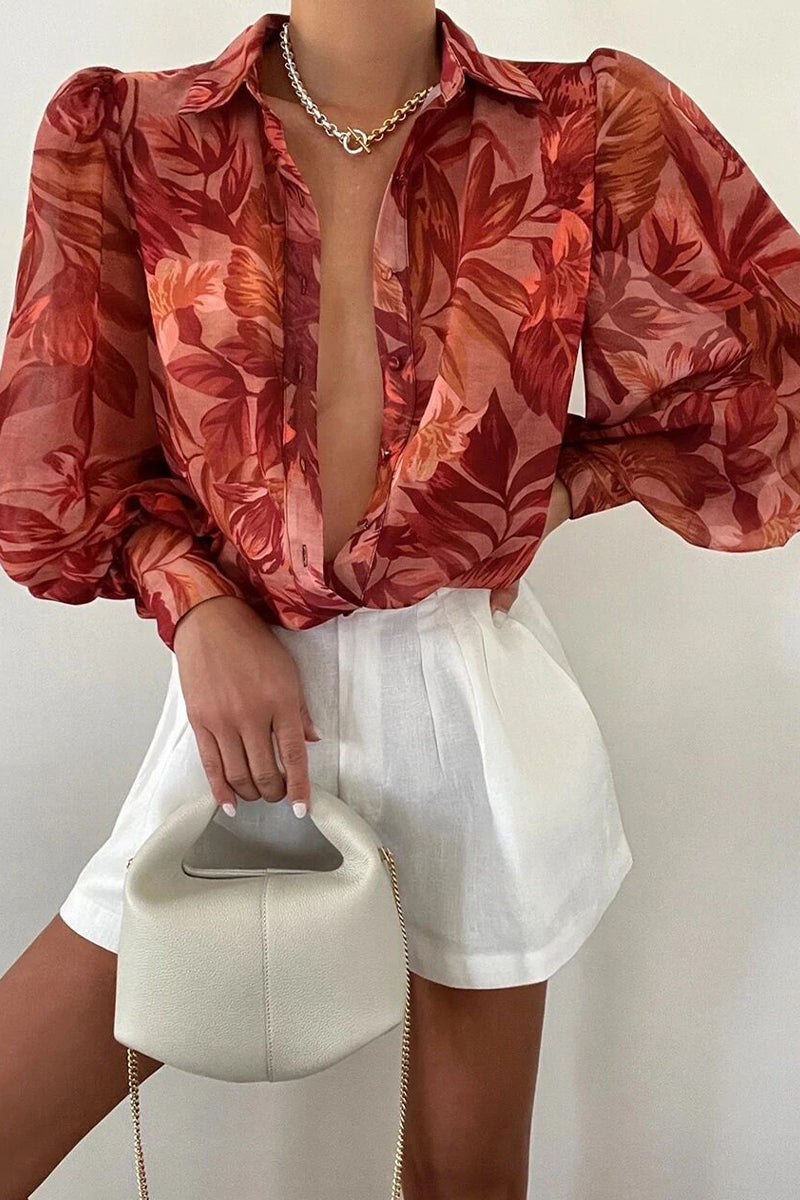 Skovae | Blomsterbluse med puffærmer til damer