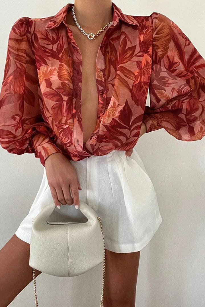 Skovae | Blomsterbluse med puffærmer til damer