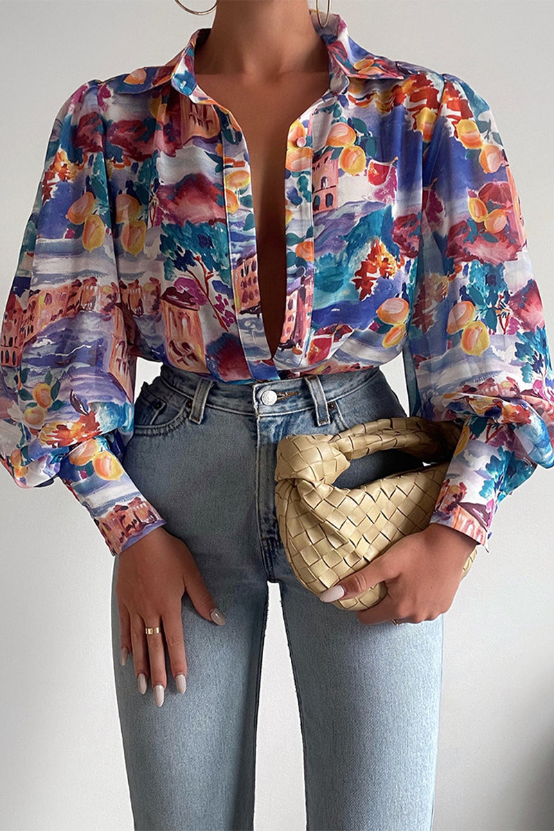 Skovae | Blomsterbluse med puffærmer til damer