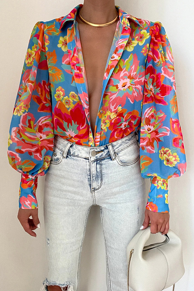 Skovae | Blomsterbluse med puffærmer til damer
