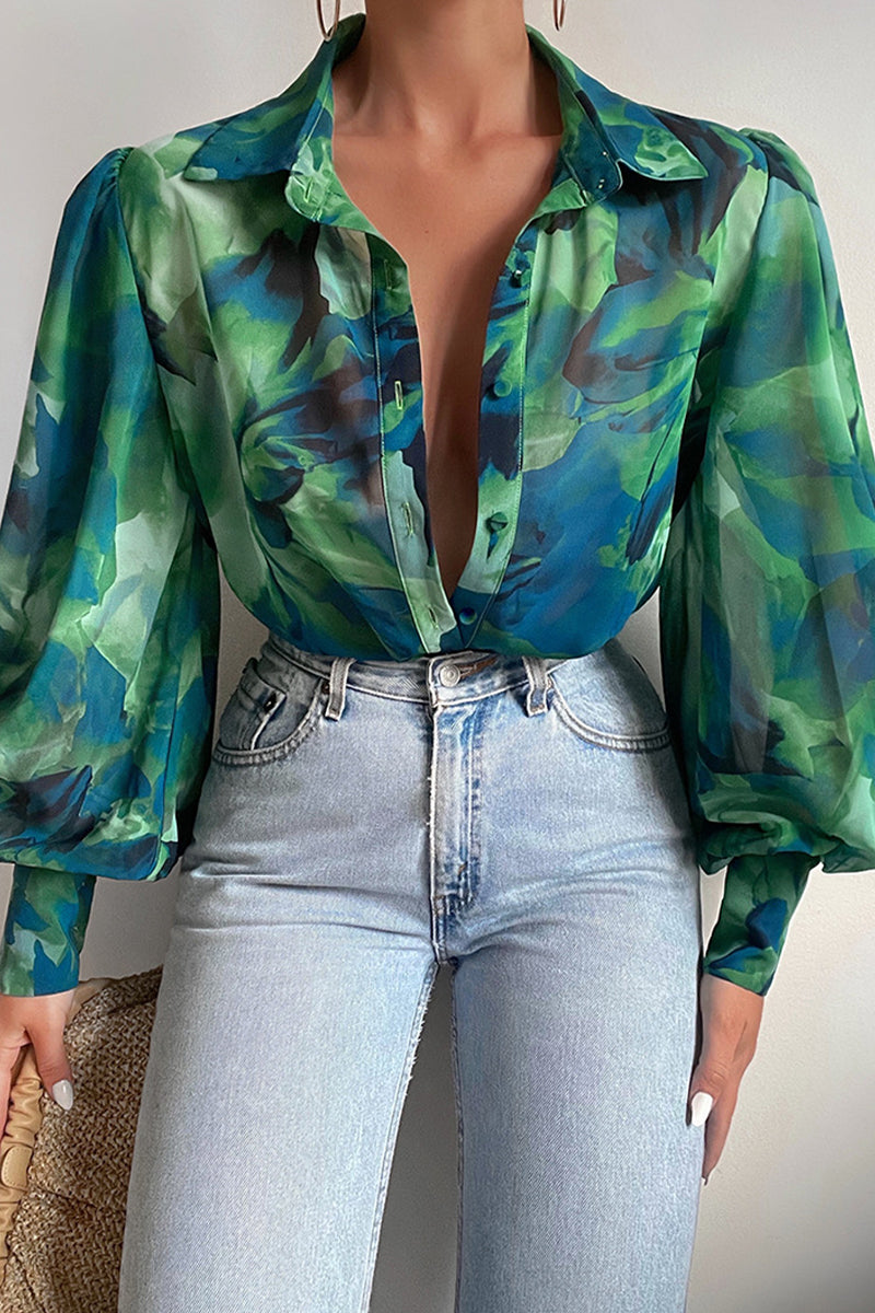 Skovae | Blomsterbluse med puffærmer til damer