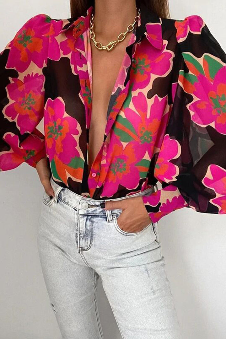 Skovae | Blomsterbluse med puffærmer til damer