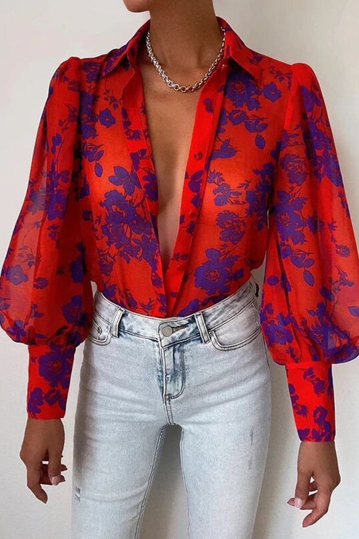 Skovae | Blomsterbluse med puffærmer til damer