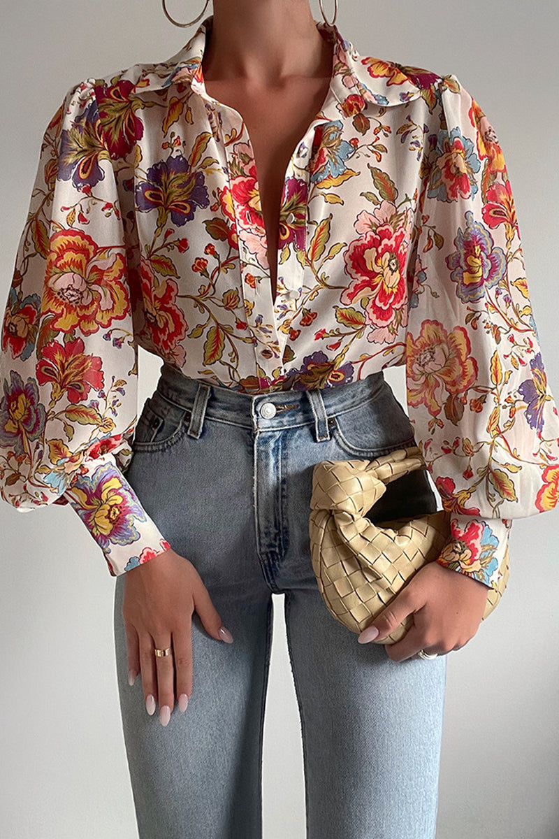 Skovae | Blomsterbluse med puffærmer til damer