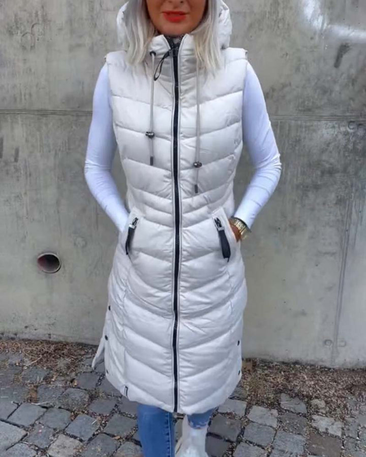 Stilla | Ærmeløs Casual Vatteret Jakke med Hætte og Lynlås