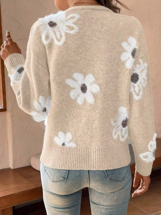 Stilla | Strikjakke med blomster mønster