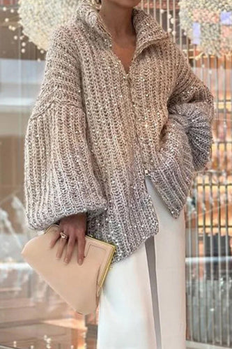 Stilla | Elegant Casual Celebrities Pullover med Pailletter og Omfoldet Krave