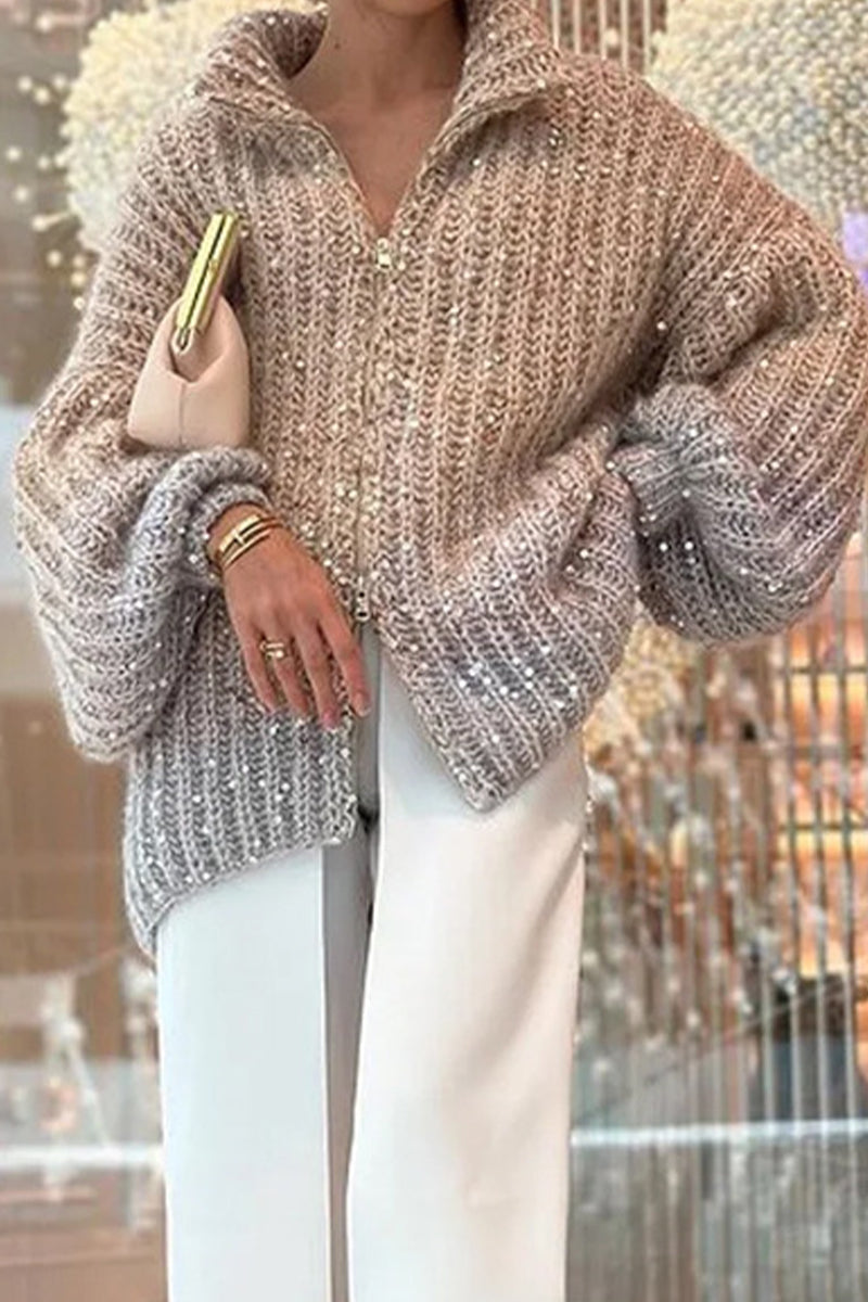 Stilla | Elegant Casual Celebrities Pullover med Pailletter og Omfoldet Krave
