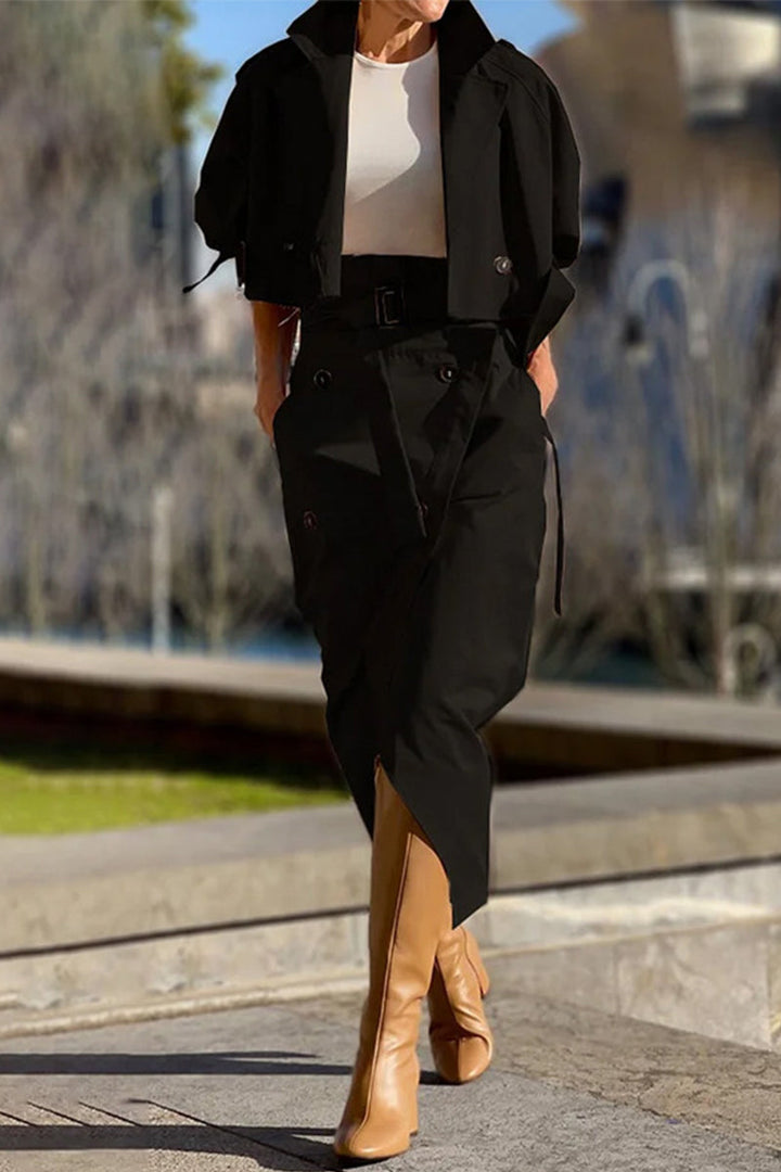 Stilla | Britisk stil, Elegant, Ensfarvet, Lommerknapper, Slå-krave, Lange ærmer, To-delt