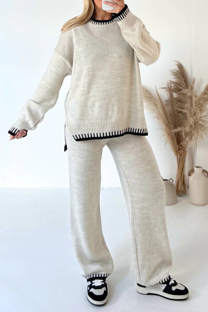 Stilla | To-delte Løse Patchwork Sæt, Rund Hals, Lange Ærmer
