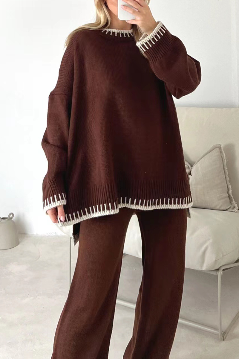 Stilla | To-delte Løse Patchwork Sæt, Rund Hals, Lange Ærmer