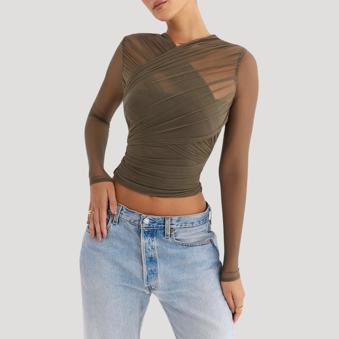 Stilla | Gennemsigtig Mesh Langærmet Wrap Top