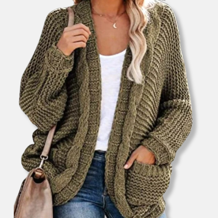 Stilla | Uld Oversized Cardigan Ribbede Åben Frontlommer Cardigan
