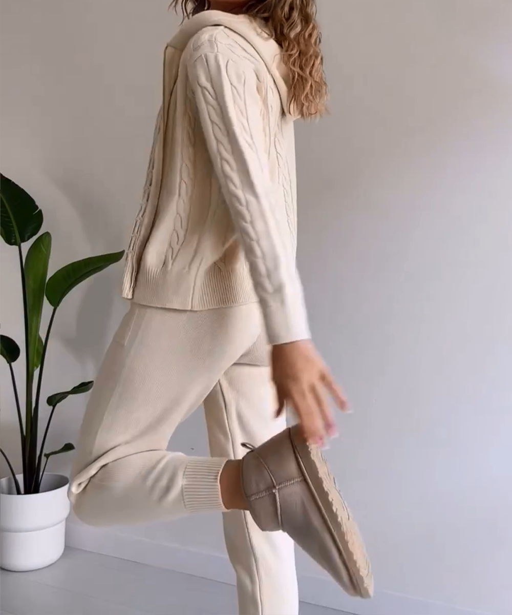 Stilla | To-delt sæt med cardigan og casual jacquard-strikpullover