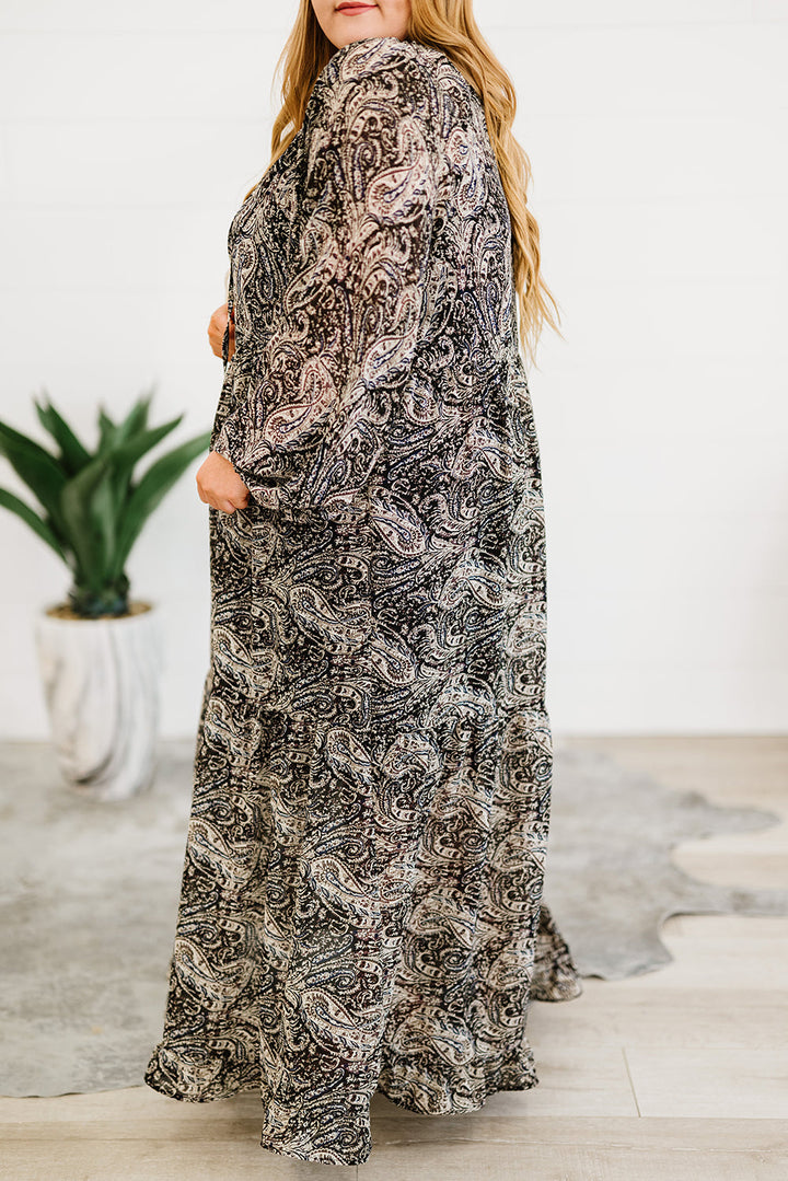 Stilla | Størrelse Paisley Print Ballonærme Maxi Kjole