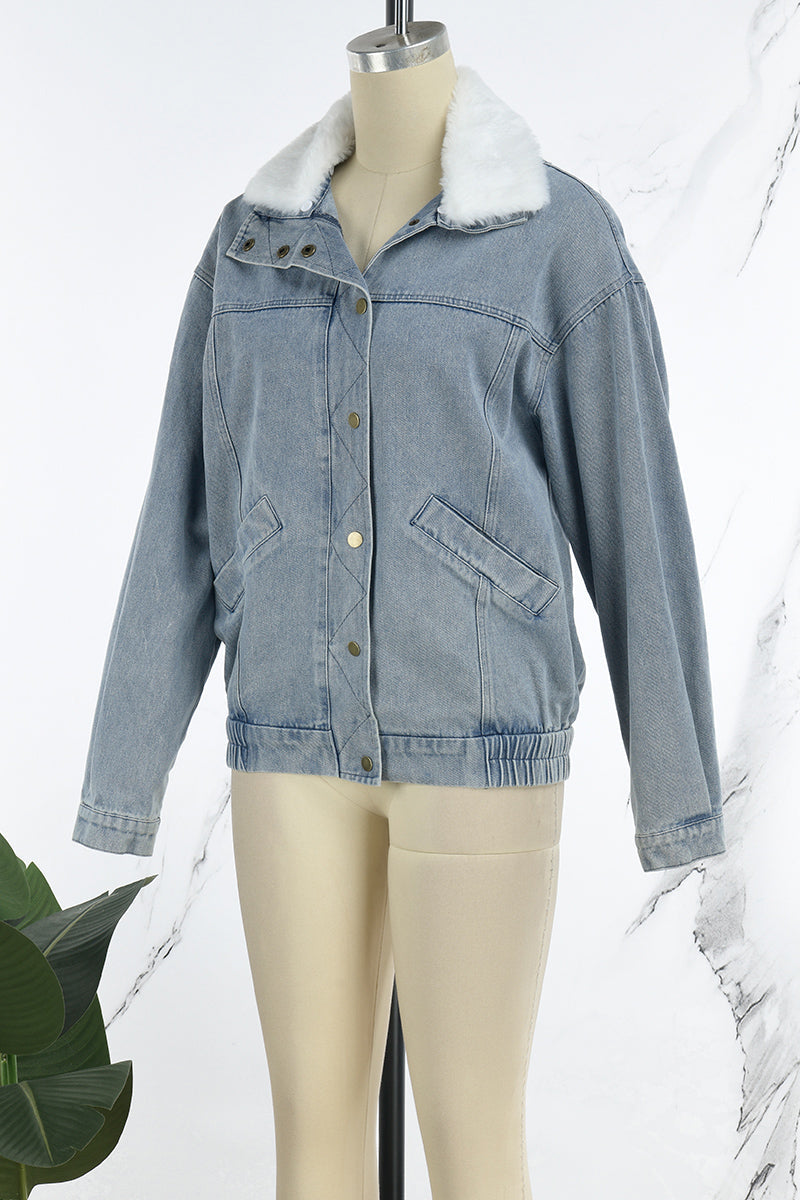 Stilla | Solid Patchwork Krumme Krave Lange Ærme Regular Denimjakke