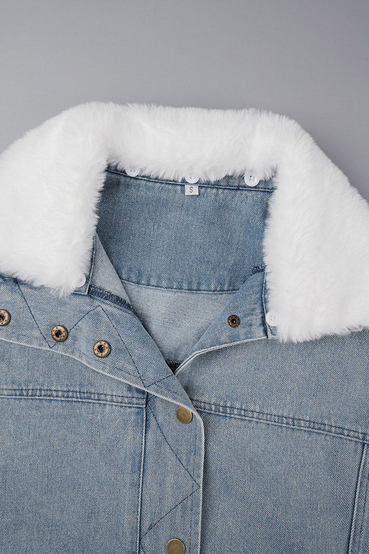 Stilla | Solid Patchwork Krumme Krave Lange Ærme Regular Denimjakke