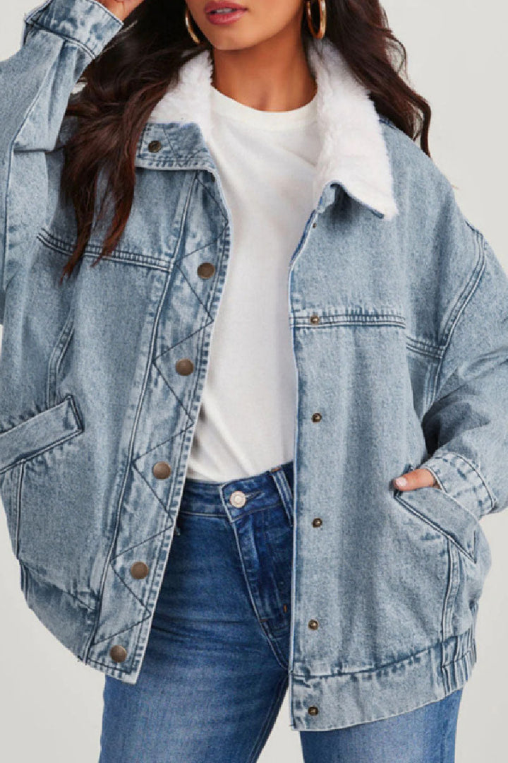 Stilla | Solid Patchwork Krumme Krave Lange Ærme Regular Denimjakke