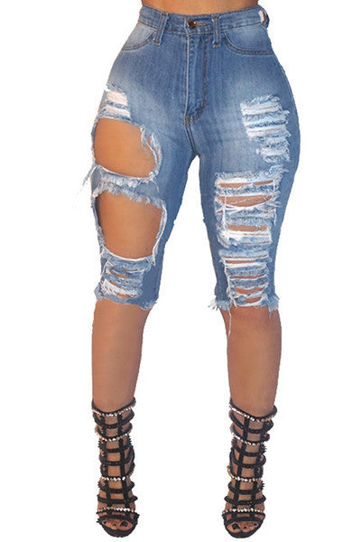 Dame Stilige High-Waist Jeans med usædvanlig Destroyed-effekt Stilla