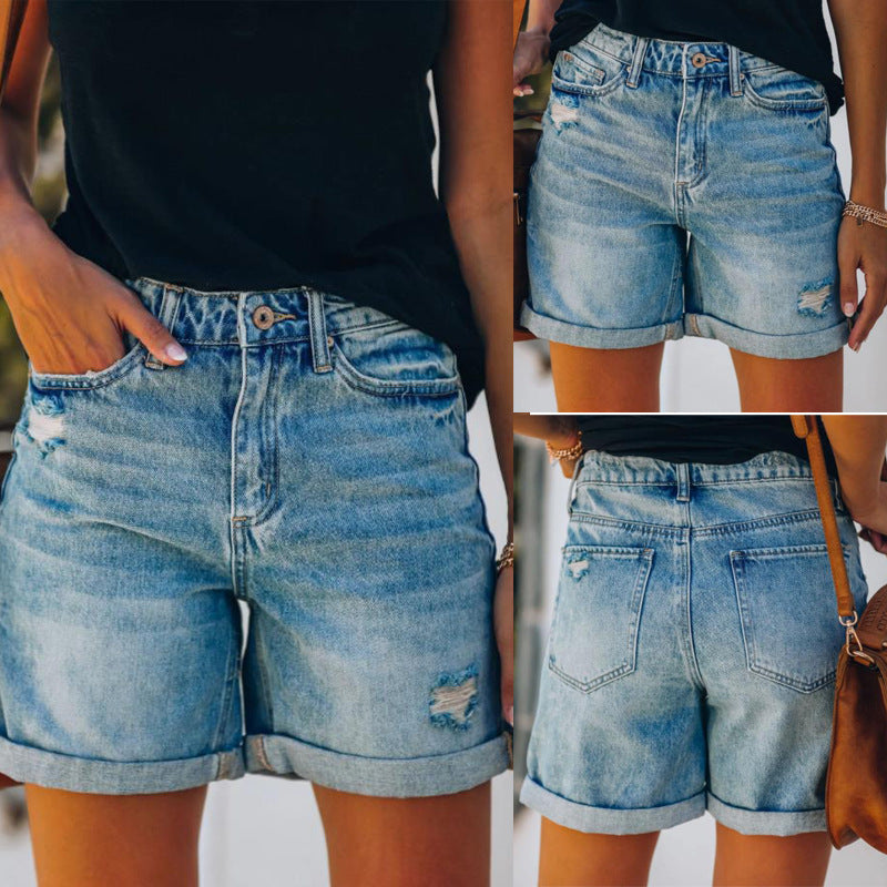 Dame denim shorts med moderne og afslappet snit Skovae