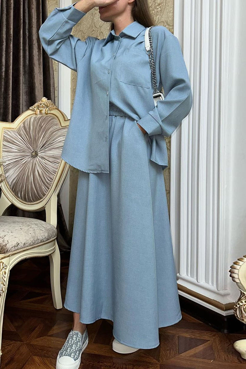 Stilla | Smukke Enfarvede Elegante Knapper, Omslået Krave, Lange Ærmer, To-delt