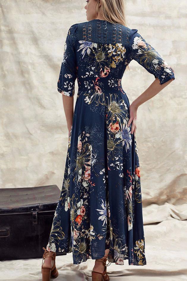 Stilla | Boho Maxi Kjole Med V-Udskæring