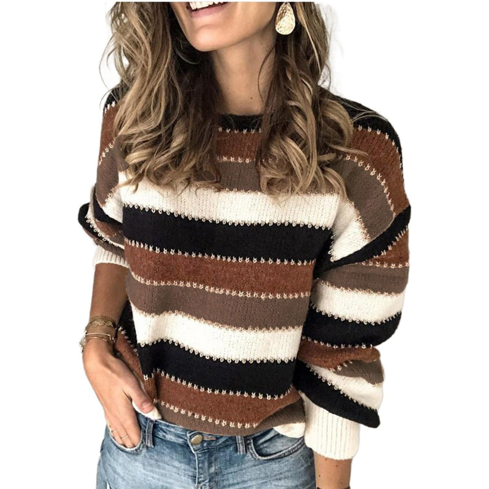 Kvinders afslappede sweater i fashionable stribet look med voluminøse ærmer Stilla
