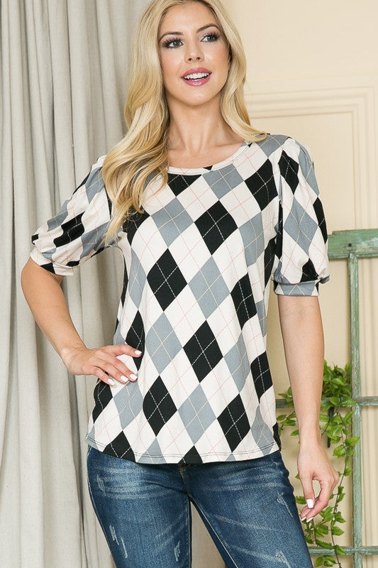 Stilla | Print Puff Sleeve Strik Jersey Top