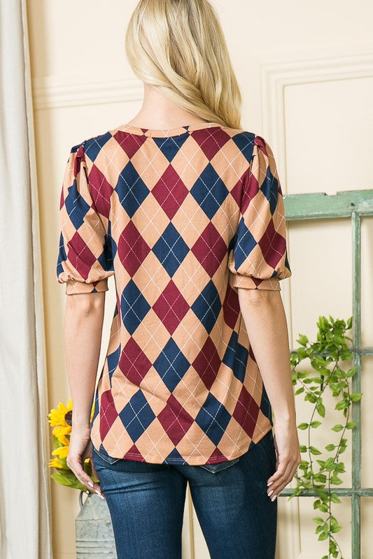 Stilla | Print Puff Sleeve Strik Jersey Top