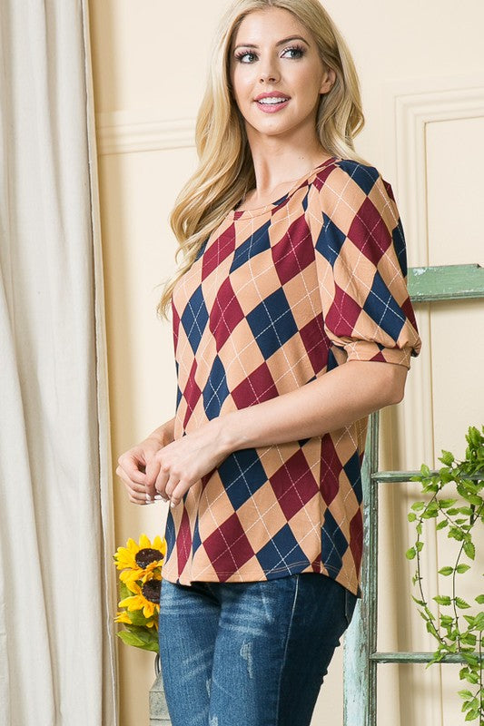 Stilla | Print Puff Sleeve Strik Jersey Top
